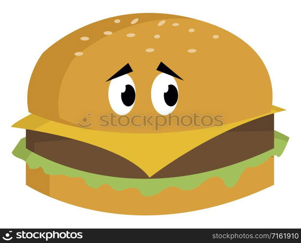 Sad burger, illustration, vector on white background.