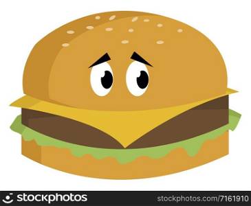 Sad burger, illustration, vector on white background.