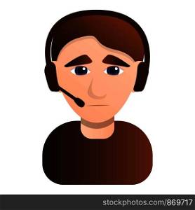 Sad call center man icon. Cartoon of sad call center man vector icon for web design isolated on white background. Sad call center man icon, cartoon style