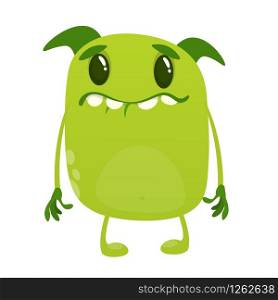 Sad cartoon green alien character. Big collection of cute monsters for Halloween. Vector illustration.