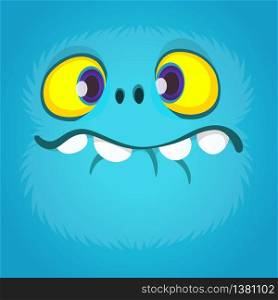 Sad cartoon monster face. Vector Halloween blue monster illustration. Design for children book, print, party decoration