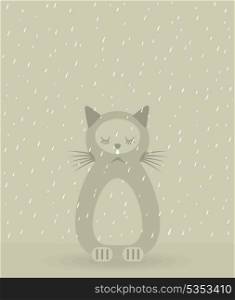 Sad cat under a rain. A vector illustration