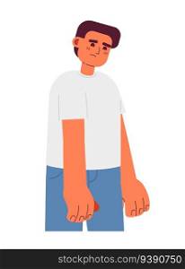 Sad caucasian young man semi flat colorful vector character. Editable full body of unhappy entrepreneur on white. Simple cartoon spot illustration for web graphic design. Sad caucasian young man semi flat colorful vector character