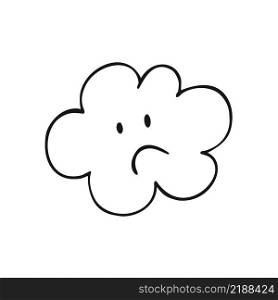 Sad cloud in the style of doodles. Hand-drawn drawing.