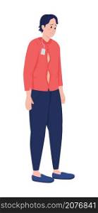 Sad customer in tight clothes semi flat color vector character. Posing figure. Full body person on white. Shopping isolated modern cartoon style illustration for graphic design and animation. Sad customer in tight clothes semi flat color vector character
