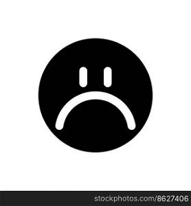Sad emoji black glyph ui icon. Feelings expression. Unsatisfied client. User interface design. Silhouette symbol on white space. Solid pictogram for web, mobile. Isolated vector illustration. Sad emoji black glyph ui icon