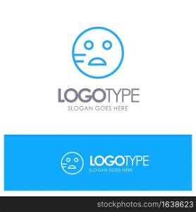 Sad, Emojis, School Blue Outline Logo Place for Tagline