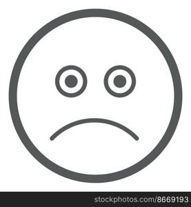 Sad emoticon. Unhappy face in simple line style isolated on white background. Sad emoticon. Unhappy face in simple line style