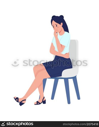 Sad female middle school student semi flat color vector character. Sitting figure. Full body person on white. Frustration isolated modern cartoon style illustration for graphic design and animation. Sad female middle school student semi flat color vector character