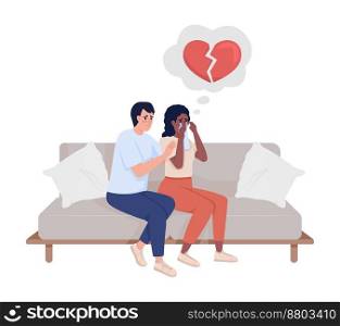 Sad girlfriend semi flat color vector characters. Editable figures. Full body people on white. Comforting partner simple cartoon style illustration for web graphic design and animation. Sad girlfriend semi flat color vector characters