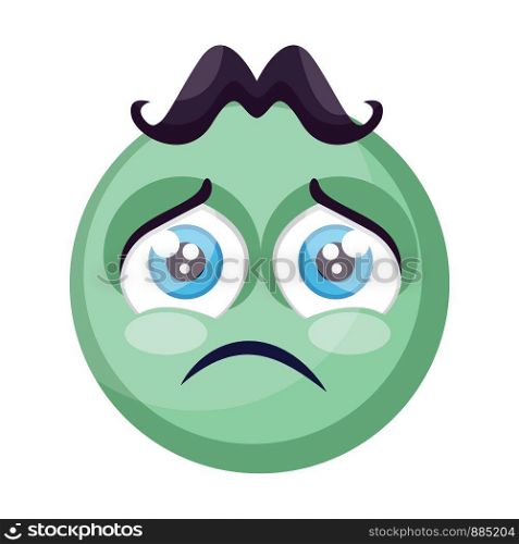 Sad light green round emoji face vector illustration on a white background