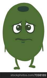 Sad little green olive, illustration, vector on white background.