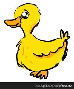 Sad little yellow duck, illustration, vector on white background.