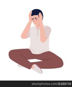 Sad man holding head semi flat color vector character. Editable figure. Full body person on white. Life obstacles simple cartoon style illustration for web graphic design and animation. Sad man holding head semi flat color vector character
