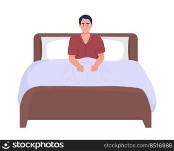 Sad man with sleep disorder semi flat color vector character. Editable figure. Full body person on white. Sleepiness simple cartoon style illustration for web graphic design and animation. Sad man with sleep disorder semi flat color vector character