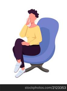 Sad patient semi flat color vector character. Crying figure. Full body person on white. Psychotherapy consultation isolated modern cartoon style illustration for graphic design and animation. Sad patient semi flat color vector character