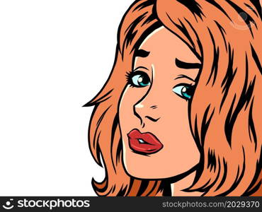 sad redhead young woman, depression and loneliness, human emotions. Comic cartoon hand drawing retro vintage. sad redhead young woman, depression and loneliness, human emotions
