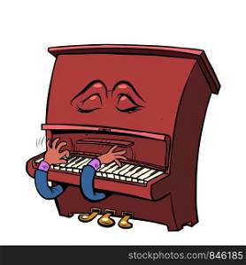 sad romantic Emoji character emotion piano musical instrument. Pop art retro vector illustration drawing. sad romantic Emoji character emotion piano musical instrument