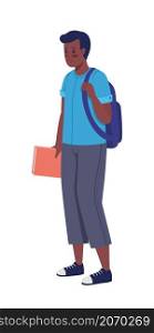 Sad schoolboy semi flat color vector character. Standing figure. Full body person on white. Social anxiety isolated modern cartoon style illustration for graphic design and animation. Sad schoolboy semi flat color vector character