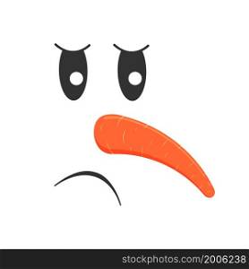 Sad snowman face with carrot nose. Snowman head with unhappy emotion. Winter holidays design. Vector cartoon illustration.. Sad snowman face with carrot nose. Snowman head with unhappy emotion. Winter holidays design. Vector cartoon illustration
