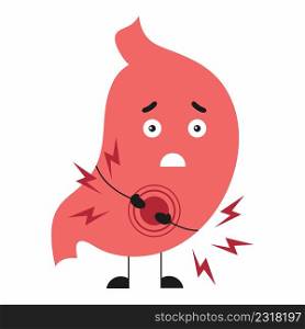 Sad stomach with  face. Gastritis and abdominal pain. Symptoms of heartburn.