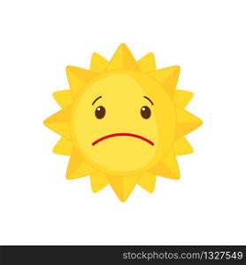Sad sun icon in flat style isolated on white background. Weather concept. Vector illustration.. Vector Sad sun icon in flat style isolated on white background.