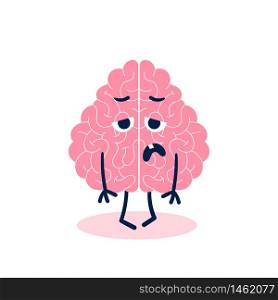 Sad, tired brain.Mental strain.Fatigue.Psychological problem.Apathy.Flat vector illustration.Isolate on a white background