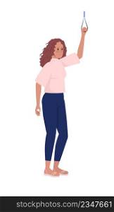 Sad woman on public transport semi flat color vector character. Standing figure. Full body person on white. Upset lady simple cartoon style illustration for web graphic design and animation. Sad woman on public transport semi flat color vector character