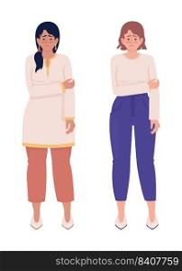 Sad women with mental disorders semi flat color vector characters set. Editable figures. Full body people on white. Simple cartoon style illustrations for web graphic design and animation collection. Sad women with mental disorders semi flat color vector characters set