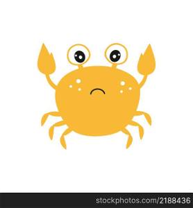 Sad yellow crab on a white background. Children&rsquo;s vector cartoon illustration, cartoon character. Drawing for children&rsquo;s room design, clothing, textiles. Isolated icon of a crab.