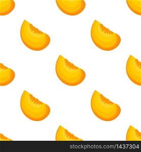 Saemless pattern with cartoon detailed exotic cut slice peach on white background. Summer fruits for healthy lifestyle. Organic fruit. Vector illustration for any design. Saemless pattern with cartoon detailed exotic cut slice peach on white background. Summer fruits for healthy lifestyle. Organic fruit. Vector illustration for any design.