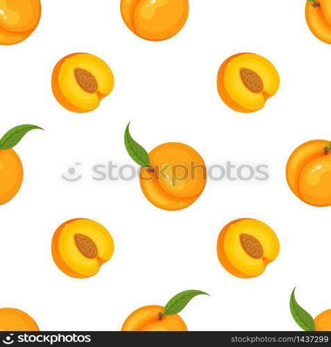 Saemless pattern with cartoon detailed exotic peach on white background. Summer fruits for healthy lifestyle. Organic fruit. Vector illustration for any design. Saemless pattern with cartoon detailed exotic peach on white background. Summer fruits for healthy lifestyle. Organic fruit. Vector illustration for any design.