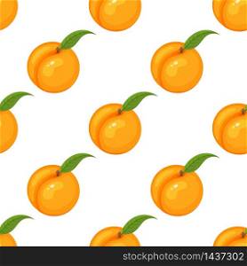 Saemless pattern with cartoon detailed exotic whole peach on white background. Summer fruits for healthy lifestyle. Organic fruit. Vector illustration for any design. Saemless pattern with cartoon detailed exotic whole peach on white background. Summer fruits for healthy lifestyle. Organic fruit. Vector illustration for any design.