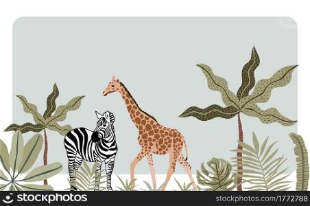 Safari background collection with giraffe,zebra.vector illustration for birthday invitation,postcard
