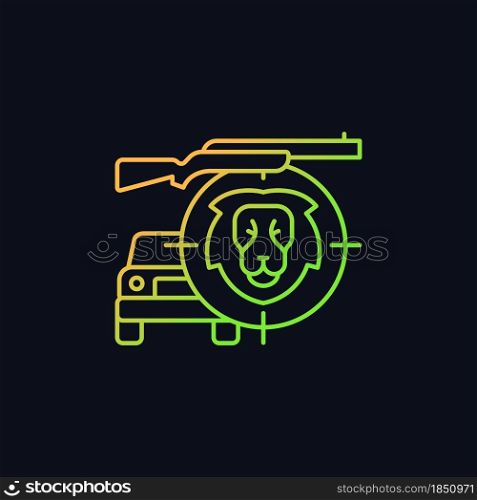 Safari gradient vector icon for dark theme. Wildlife animals viewing and hunting. African journey. Safari vehicle. Thin line color symbol. Modern style pictogram. Vector isolated outline drawing. Safari gradient vector icon for dark theme