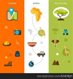 Safari vertical banners set with africa tourism and wild nature flat elements isolated vector illustration