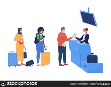 Safe airport boarding semi flat color vector characters. Waiting figures. Full body people on white. Safety rule isolated modern cartoon style illustration for graphic design and animation. Safe airport boarding semi flat color vector characters