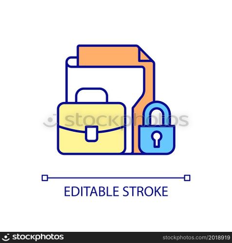 Safe business documents RGB color icon. Protection of work files and documents, system management control. Isolated vector illustration. Simple filled line drawing. Editable stroke. Safe business documents RGB color icon