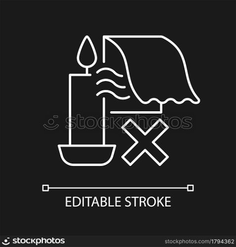 Safe candle use white linear manual label icon for dark theme. Thin line customizable illustration for product use instructions. Isolated vector contour symbol for night mode. Editable stroke. Safe candle use white linear manual label icon for dark theme