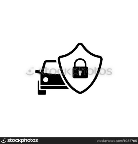 Safe Car Shield. Flat Vector Icon. Simple black symbol on white background. Safe Car Shield Flat Vector Icon