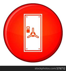 Safe door icon in red circle isolated on white background vector illustration. Safe door icon, flat style