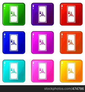 Safe door icons of 9 color set isolated vector illustration. Safe door icons 9 set