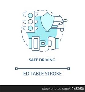 Safe driving blue concept icon. Driving school result abstract idea thin line illustration. Safety on road. Driving rules and instructions. Vector isolated outline color drawing. Editable stroke. Safe driving blue concept icon