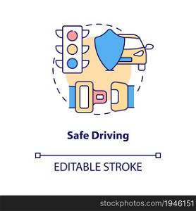 Safe driving concept icon. Driving school result abstract idea thin line illustration. Safety on road. Driving rules and instructions. Vector isolated outline color drawing. Editable stroke. Safe driving concept icon