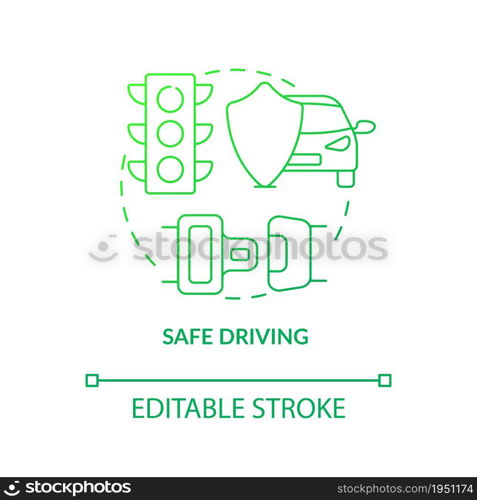 Safe driving green gradient concept icon. Driving school result abstract idea thin line illustration. Safety on road. Driving rules and instructions. Vector isolated outline color drawing. Safe driving blue gradient concept icon