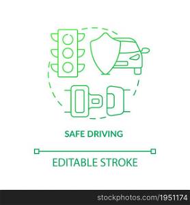 Safe driving green gradient concept icon. Driving school result abstract idea thin line illustration. Safety on road. Driving rules and instructions. Vector isolated outline color drawing. Safe driving blue gradient concept icon
