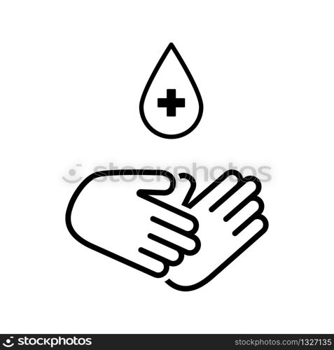 Safe hand wash icon. Hand with drop cross isolated icon. Hygiene black icon. EPS 10