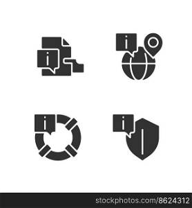 Safe information service black glyph icons set on white space. International network. Informational help on internet. Silhouette symbols. Solid pictogram pack. Vector isolated illustration. Safe information service black glyph icons set on white space