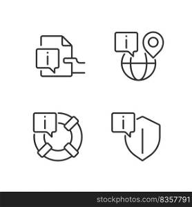 Safe information service pixel perfect linear icons set. International network. Help on internet. Customizable thin line symbols. Isolated vector outline illustrations. Editable stroke. Safe information service pixel perfect linear icons set