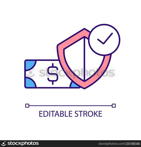 Safe investments RGB color icon. Financial asset protection. Reducing budget risks. Income strategy. Prevent business failing. Isolated vector illustration. Simple filled line drawing. Editable stroke. Safe investments RGB color icon